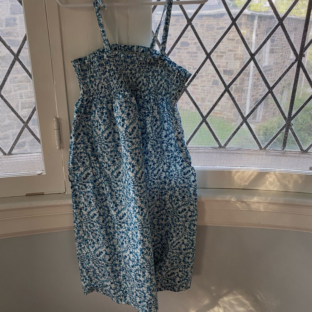 Tea blue flower pattern smocked sundress